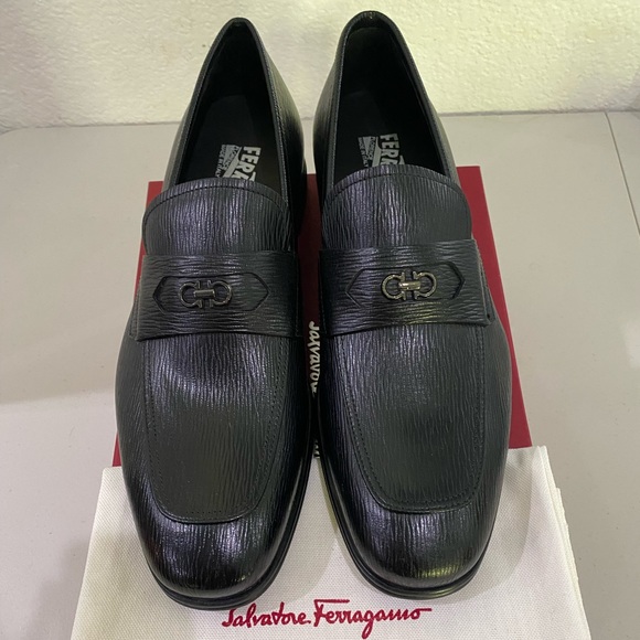 Ferragamo Martin Gancino Penny Loafers Nero Size 9E - Picture 2 of 6